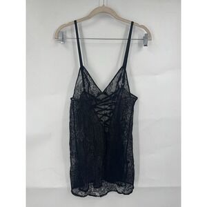 Victoria Secret Sheer Lace Cami Top Women M Black Whimisgoth Dark Coquette Sexy